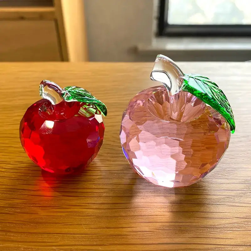 Red & pink crystal yellow apple figurines – office desktop decor