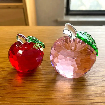 Red & pink crystal yellow apple figurines – office desktop decor