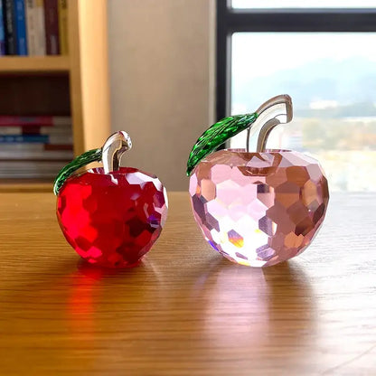 Red & pink crystal yellow apple figurines – office desktop decor