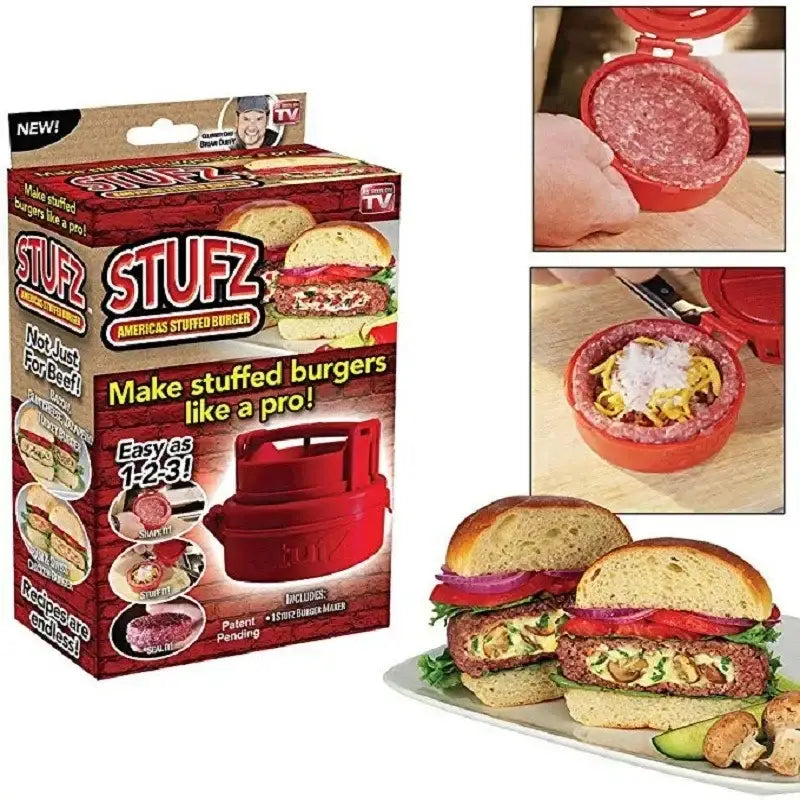 Red plastic stuffed hamburger meat presser – kitchen burger maker