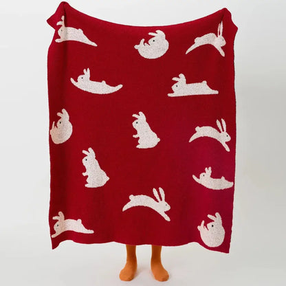 Red regina lively rabbit throw blanket bedroom decor