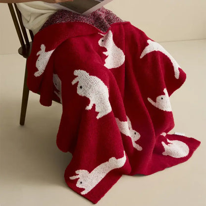 Red regina lively rabbit throw blanket bedroom decor