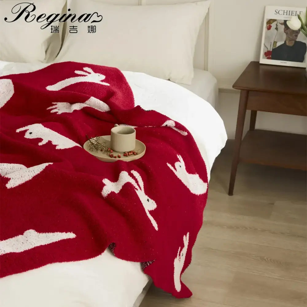 Red regina lively rabbit throw blanket bedroom decor