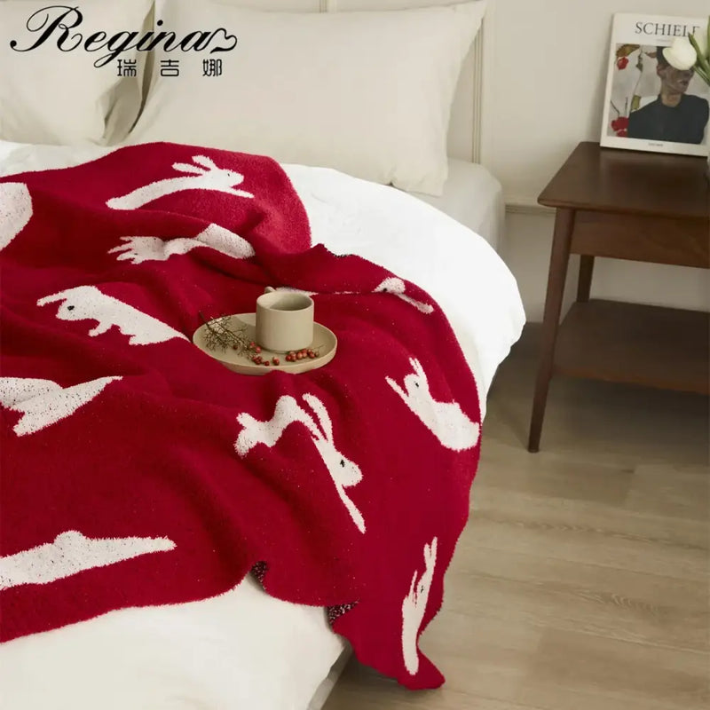Red regina lively rabbit throw blanket bedroom decor