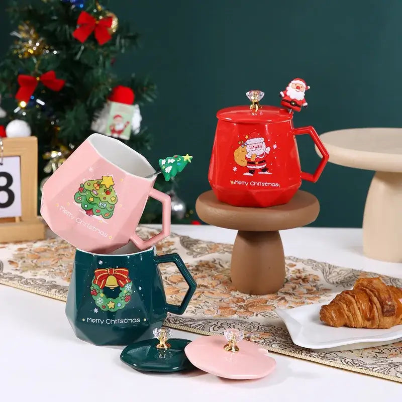 Red santa claus christmas ceramic mug set kitchen decor