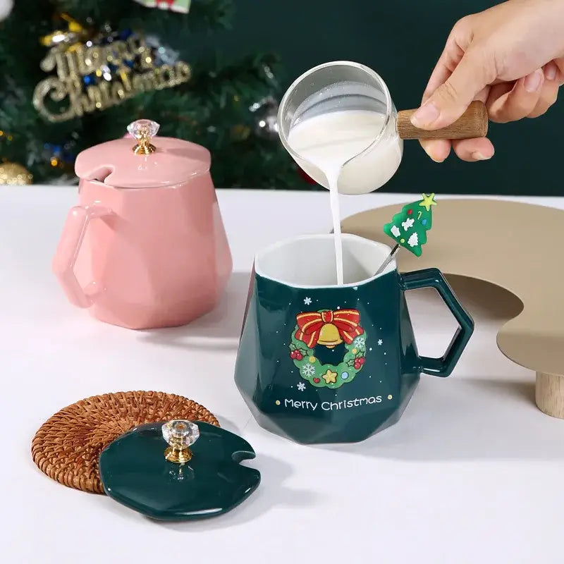 Red santa claus christmas ceramic mug set kitchen decor
