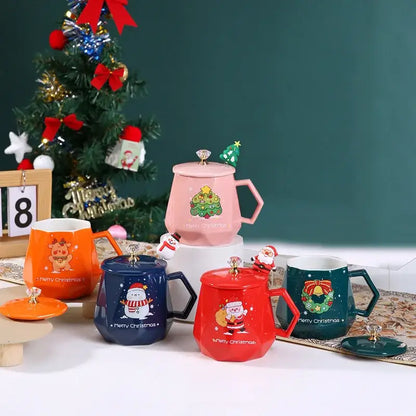 Red santa claus christmas ceramic mug set kitchen decor