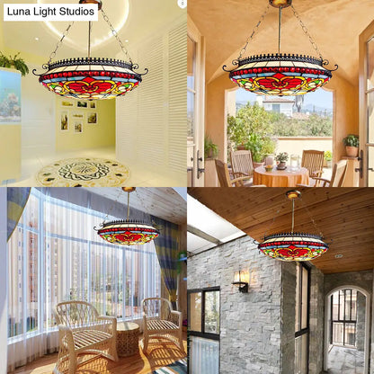 DecorBites™ Red Stained Glass Victorian Chandelier - Elegant Living Room Ceiling Light