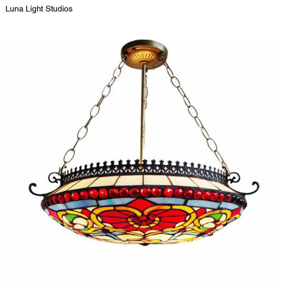 DecorBites™ Red Stained Glass Victorian Chandelier - Elegant Living Room Ceiling Light