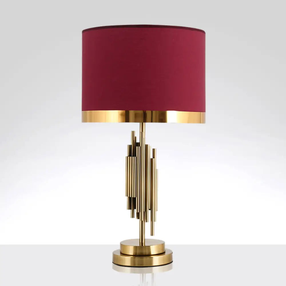 DecorBites™ Red Traditional Fabric Table Light with Single Drum Shade - Perfect for Living Room Nightstand