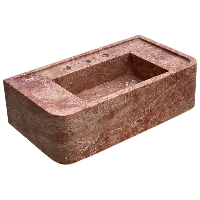 Red Travertine Wall Mount Bathroom Sink Honed 16x30