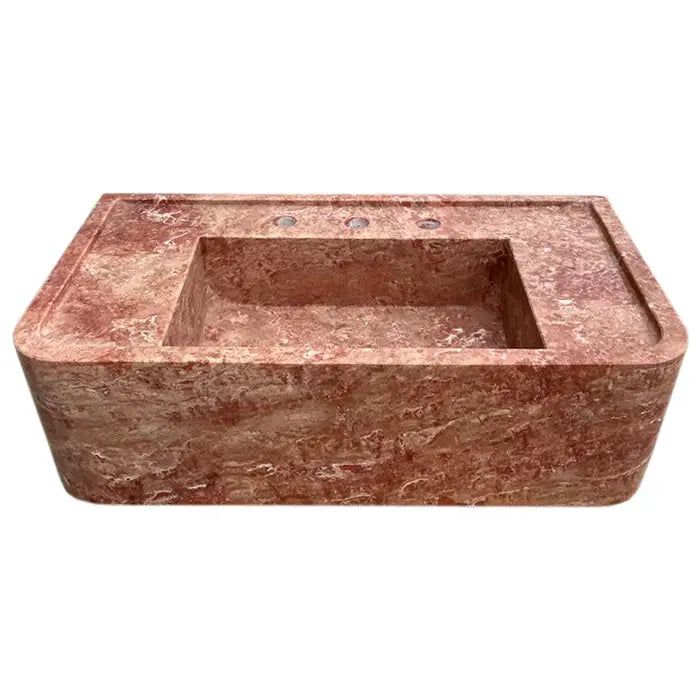 Red Travertine Wall Mount Bathroom Sink Honed 16x30