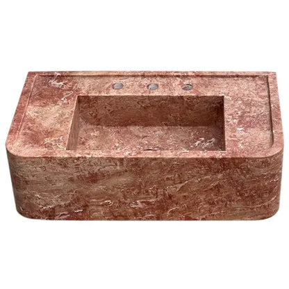 Red Travertine Wall Mount Bathroom Sink Honed 16x30