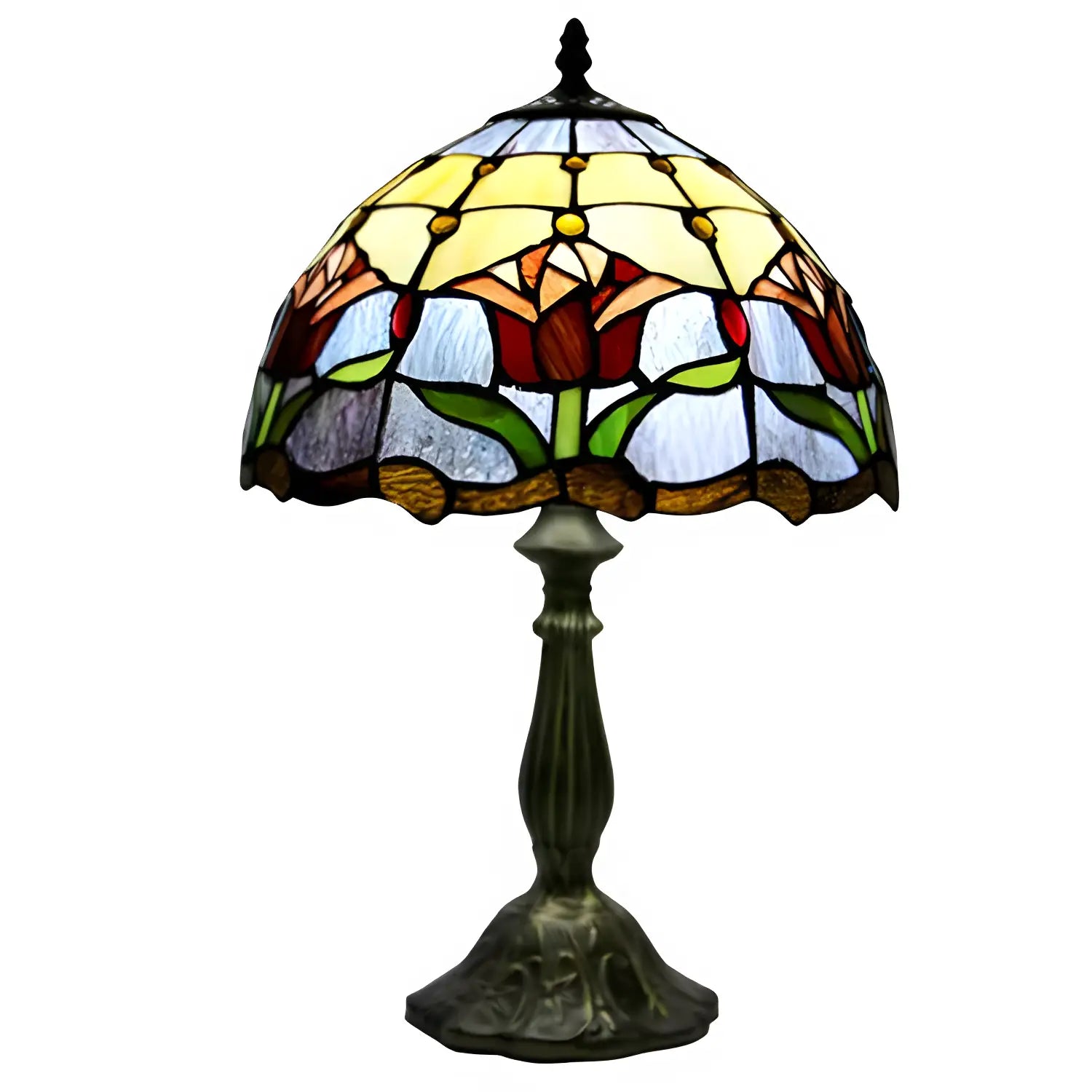 Red Tiffany-Inspired Lamp with Tulip Glass Design