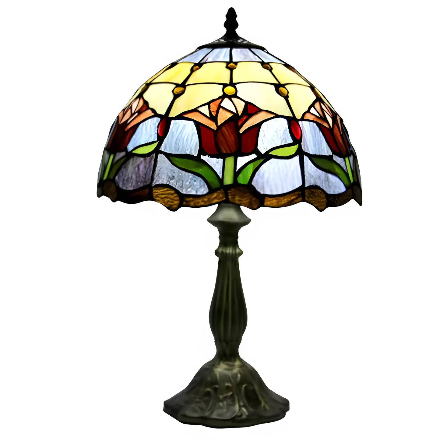 Red Tiffany-Inspired Lamp with Tulip Glass Design