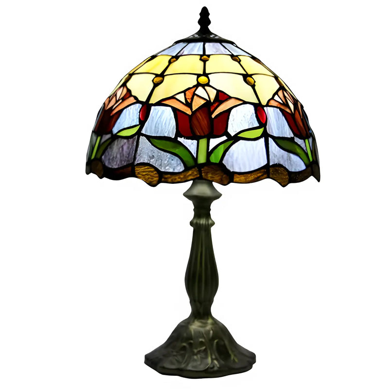 Red Tiffany-Inspired Lamp with Tulip Glass Design