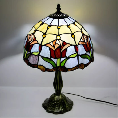 Red Tiffany-Inspired Lamp with Tulip Glass Design