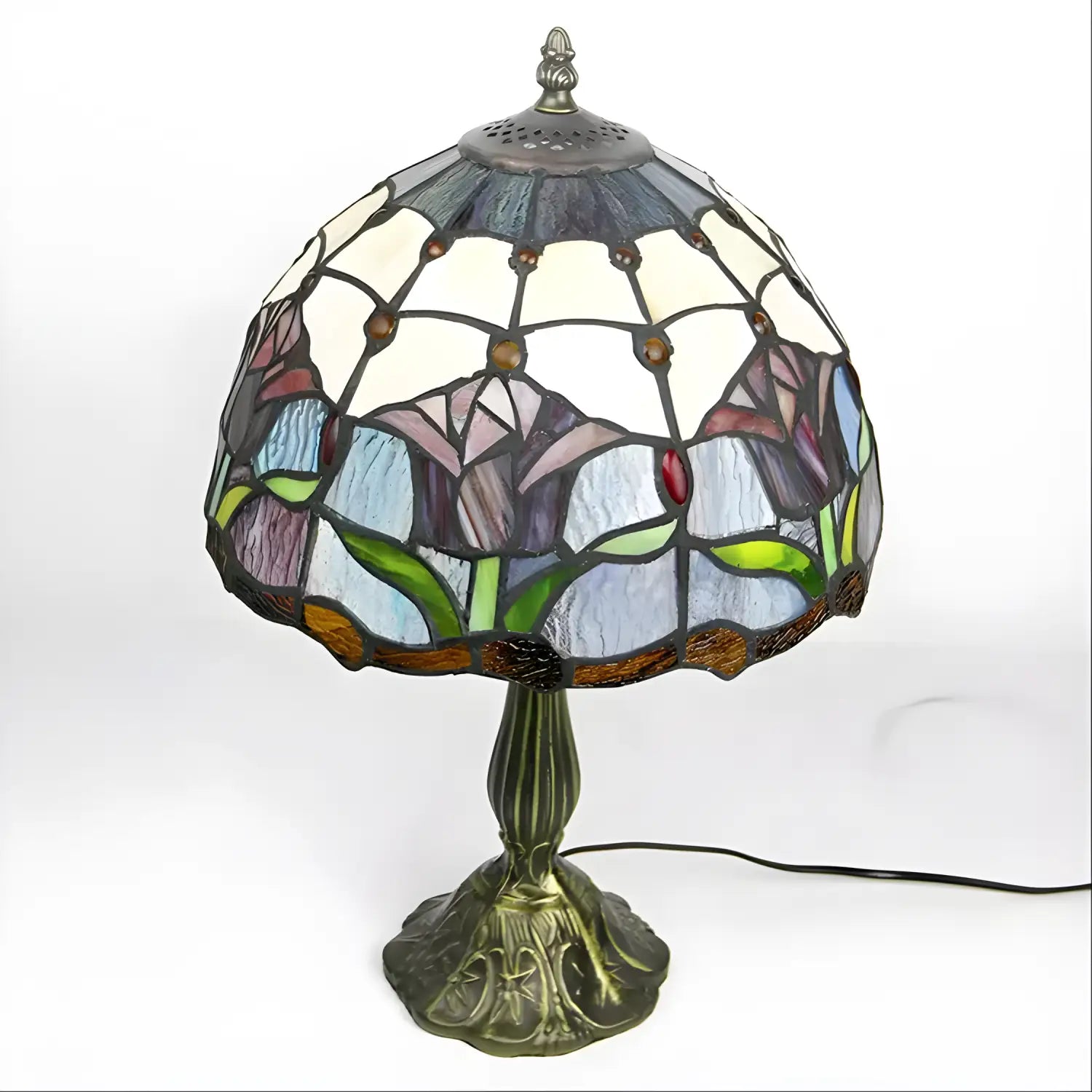 Red Tiffany-Inspired Lamp with Tulip Glass Design