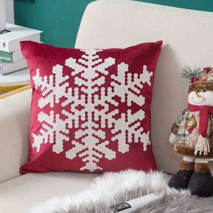 Red velvet embroidered christmas pillow covers living room decor