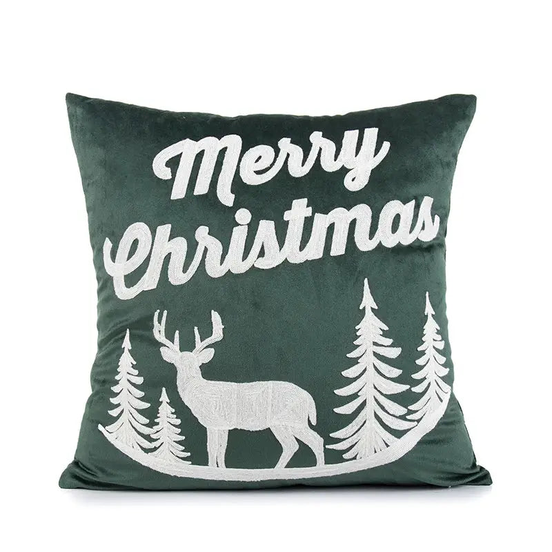 Red velvet embroidered christmas pillow covers living room decor