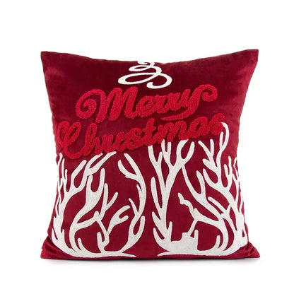 Red velvet embroidered christmas pillow covers living room decor