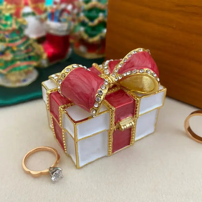Red & white bow jewelry trinket box bedroom gift holder
