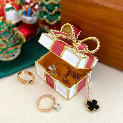 Red & white bow jewelry trinket box bedroom gift holder