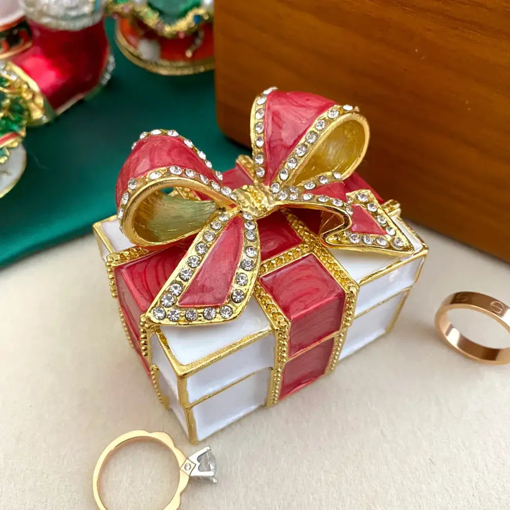 Red & white bow jewelry trinket box bedroom gift holder