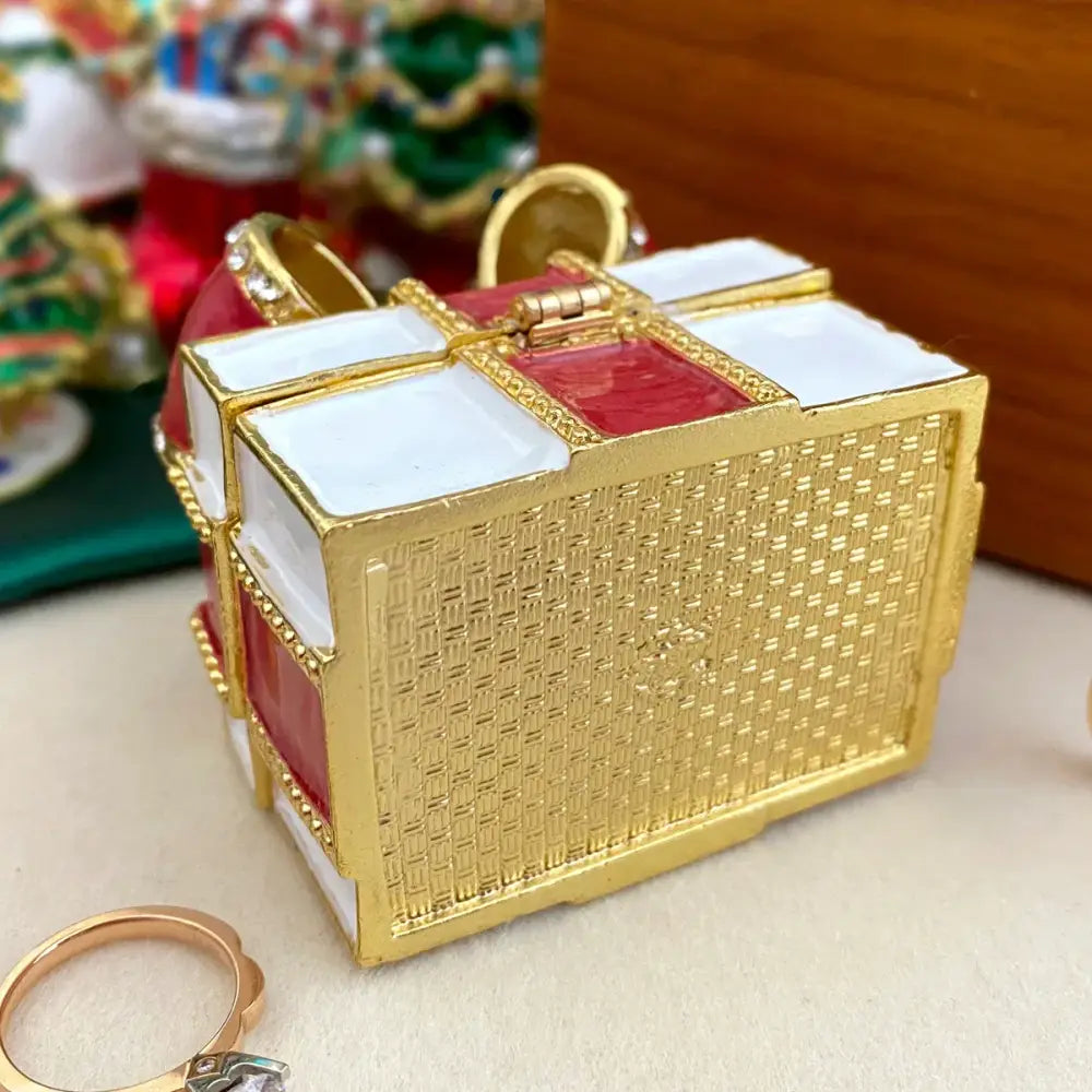 Red & white bow jewelry trinket box bedroom gift holder