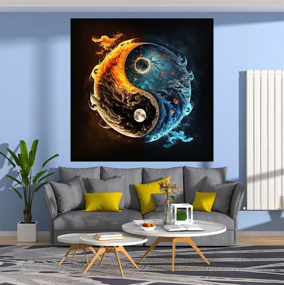 Red & white cosmic yin yang mandala tapestry bedroom wall decor