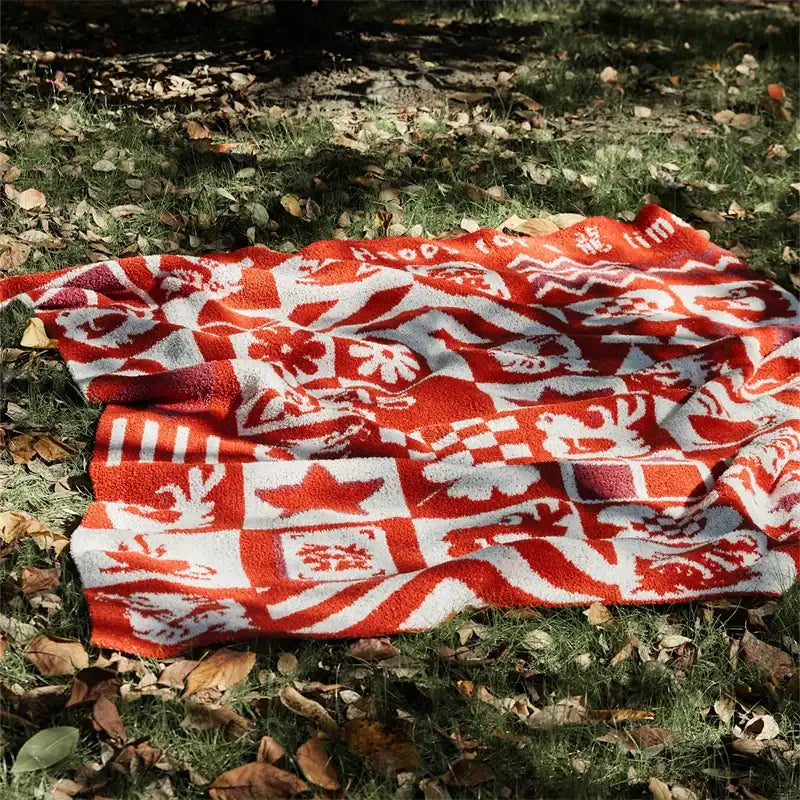 Red & white dragon zodiac knitted blanket throws bedroom decor