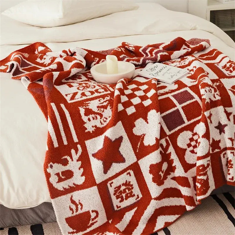 Red & white dragon zodiac knitted blanket throws bedroom decor
