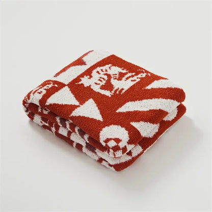 Red & white dragon zodiac knitted blanket throws bedroom decor