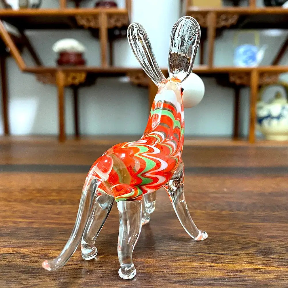 Red white & green swirl glass donkey figurine living room decor