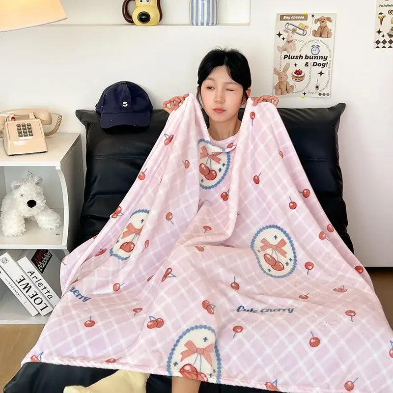 Red & white happy puppy velvet printed blanket bedroom decor