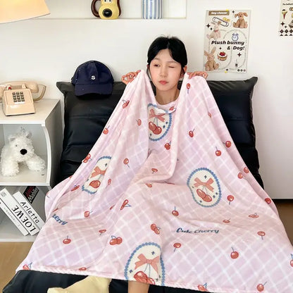 Red & white happy puppy velvet printed blanket bedroom decor