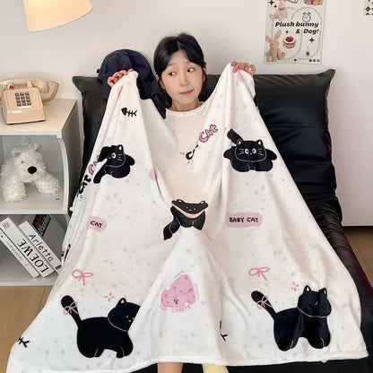 Red & white happy puppy velvet printed blanket bedroom decor
