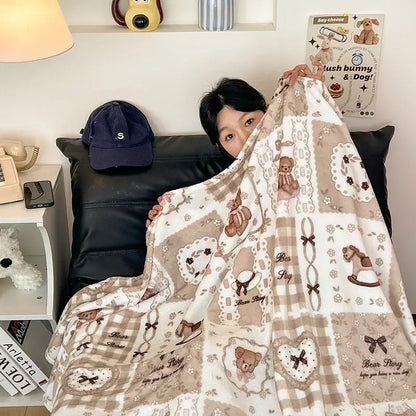 Red & white happy puppy velvet printed blanket bedroom decor