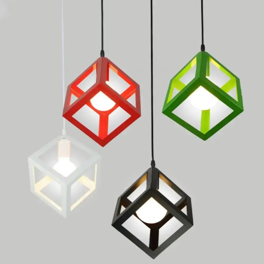 Red yellow & green elegant square chandelier kitchen pendant light