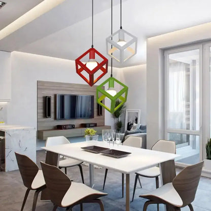 Red yellow & green elegant square chandelier kitchen pendant light