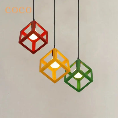 Red yellow & green elegant square chandelier kitchen pendant light