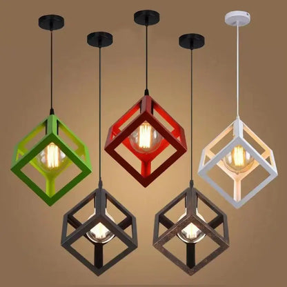 Red yellow & green elegant square chandelier kitchen pendant light