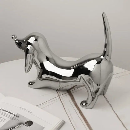 Reflective silver art statue living room decorbites doberman ornament