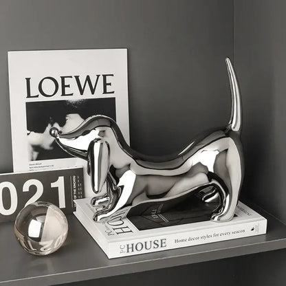 Reflective silver art statue living room decorbites doberman ornament