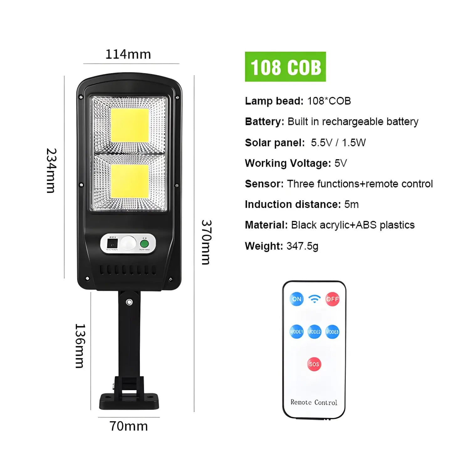 Remote Control Solar Street Lamp with Motion Sensor & LED Light