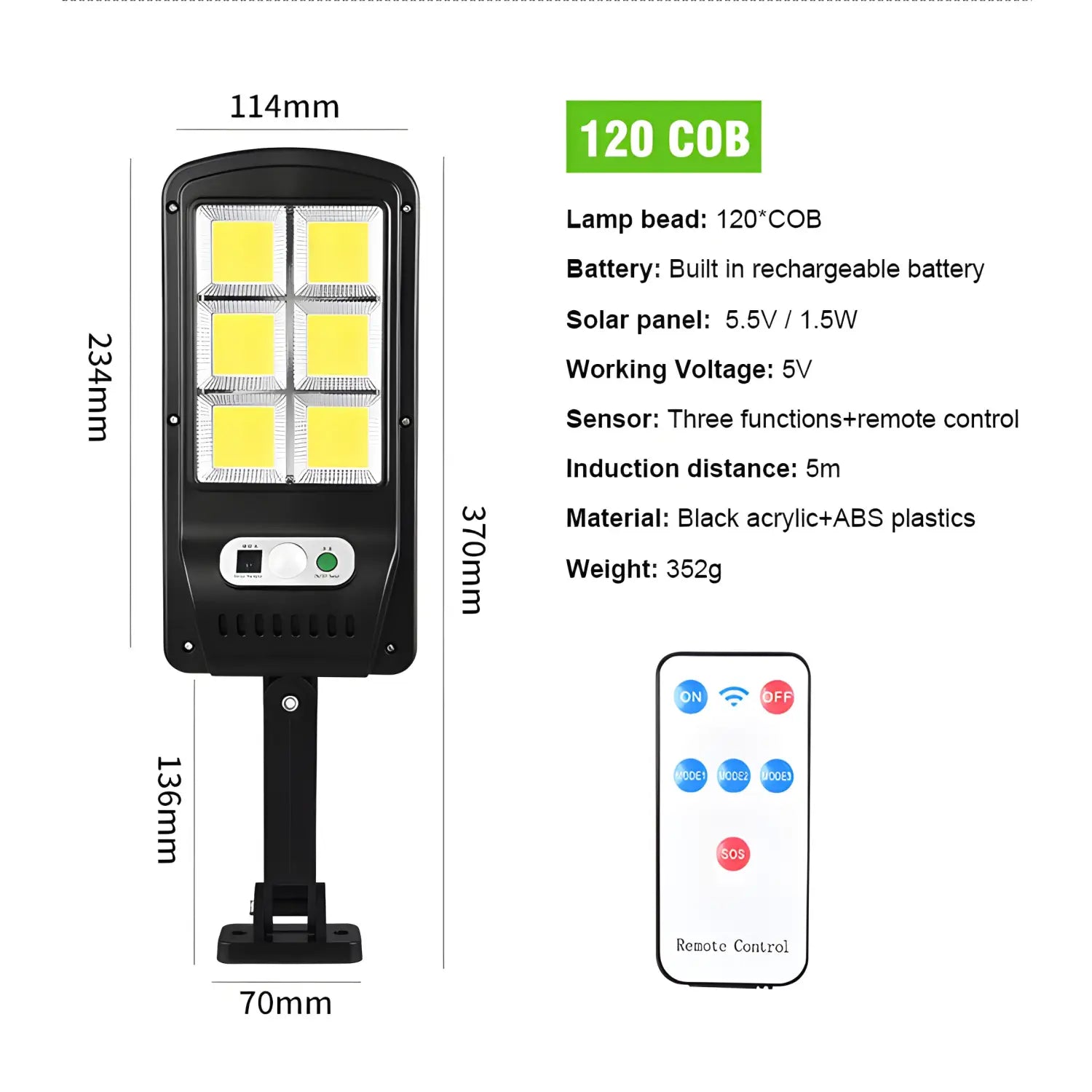 Remote Control Solar Street Lamp with Motion Sensor & LED Light