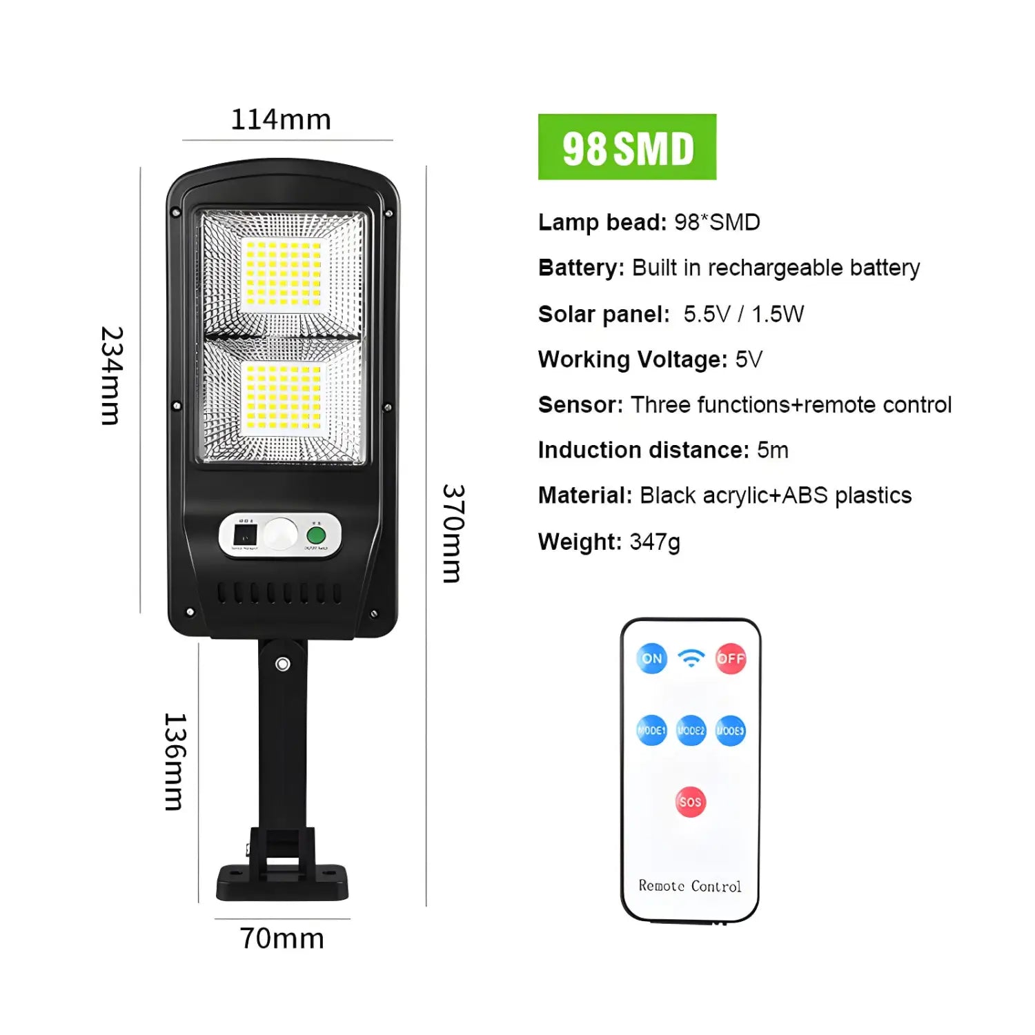 Remote Control Solar Street Lamp with Motion Sensor & LED Light