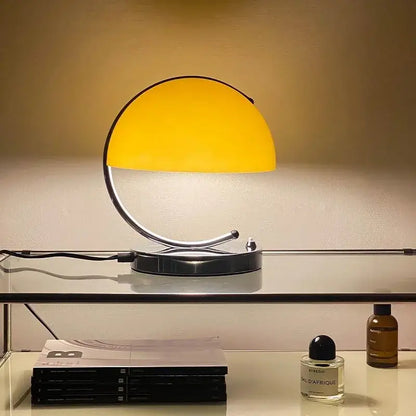 Retro amber glass table lamp bedroom chrome handle