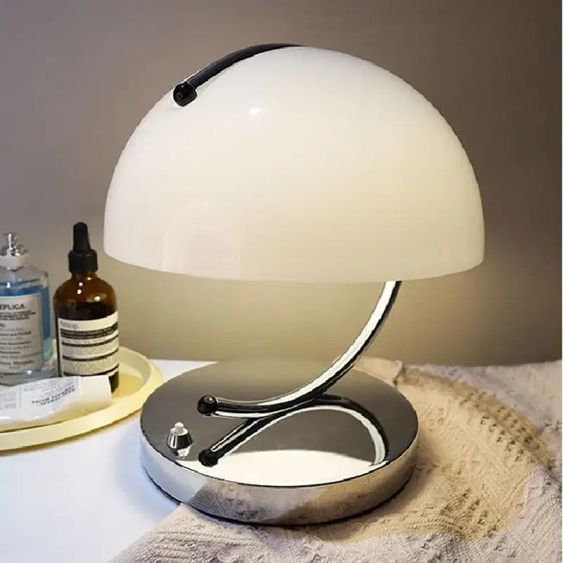 Retro amber glass table lamp bedroom chrome handle