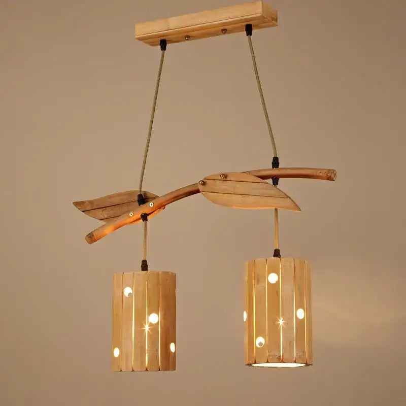 Retro bamboo art chandelier natural wood dining room pendant light